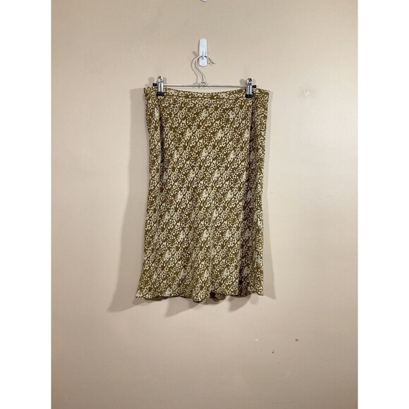 VTG Banana Republic 100% Silk Floral Knee Length Skirt 8 Brown Y2K Party Ruffle - Picture 1 of 7